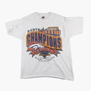 Vintage 1999 Denver Broncos Super Bowl XXXIII T-Shirt Mens Large White NFL